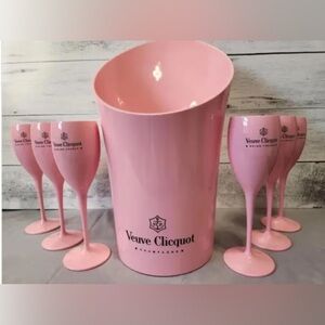 Veuve Clicquot Pink Champagne Bucket and Flutes